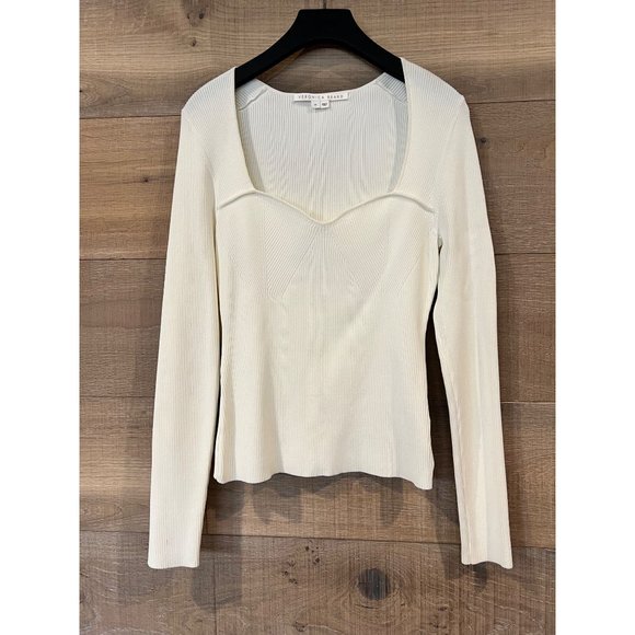 VERONICA BEARD Gladys Sweetheart Neck Rib top Sweater in Ivory Size M - Picture 3 of 6